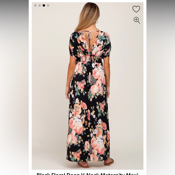 NEW Black Floral Deep V-Neck Maternity Maxi Dress - Picture 3 of 8